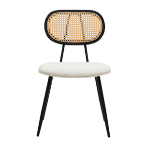 Chaises design en tissu effet laine bouclée blanc, métal noir et cannage rotin (lot de 2) SWANN