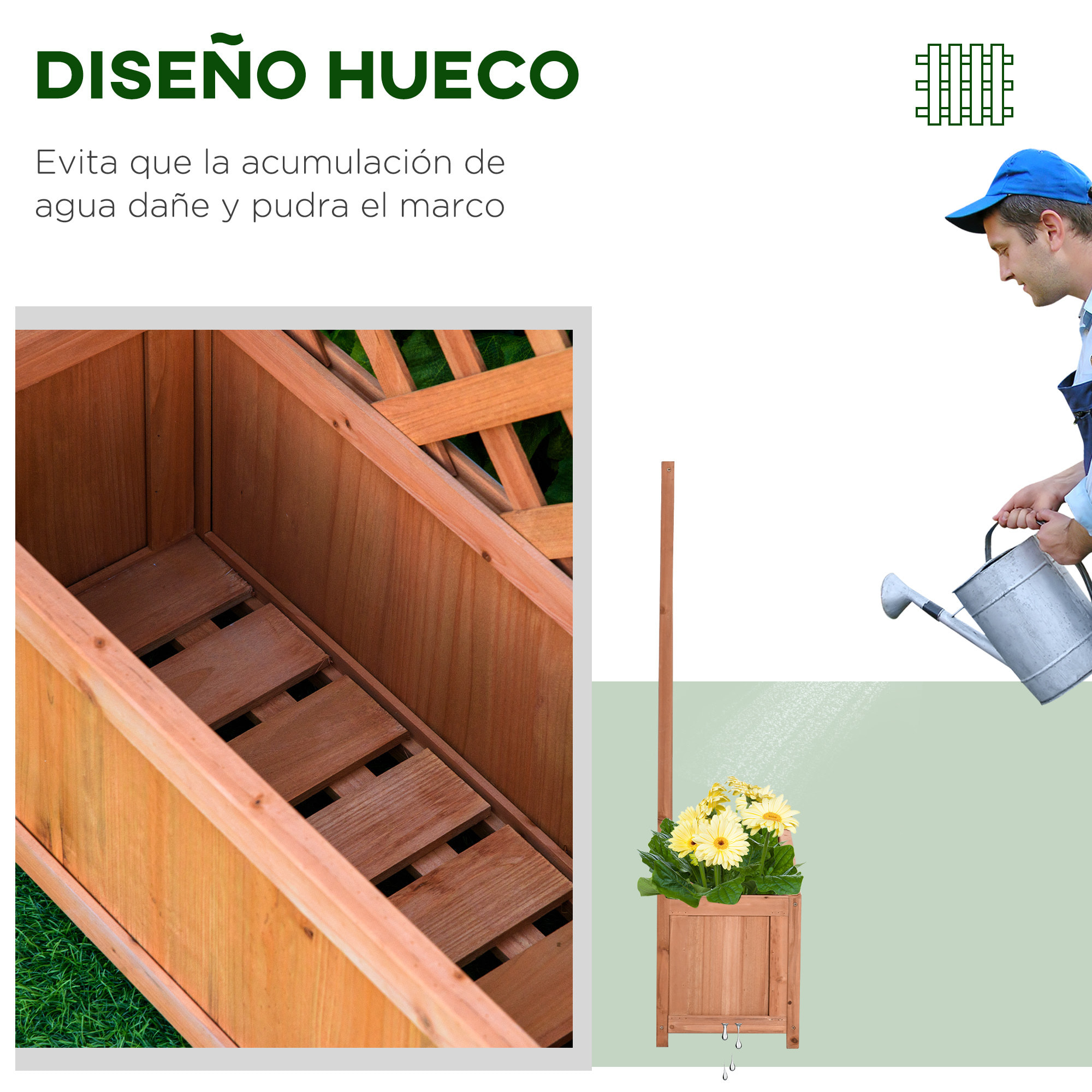 Jardinera con Enrejado de Madera Maciza Arriate Macetero con Soporte para Trepadora Cultivos Plantas Flores para Terraza Jardín Exterior 70x28x117 cm Marrón