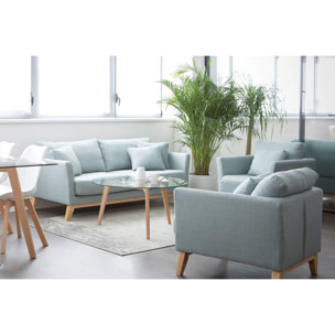 Fauteuil scandinave déhoussable en tissu vert lagon et bois clair OSLO