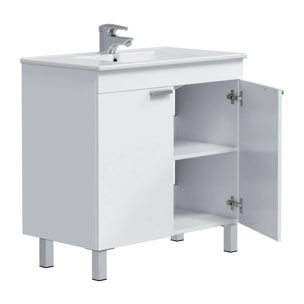 Mobile sottolavabo Florante, Mobiletto da bagno, Contenitore porta lavabo, Armadio per lavandino, 80x45 h80 cm, Bianco lucido