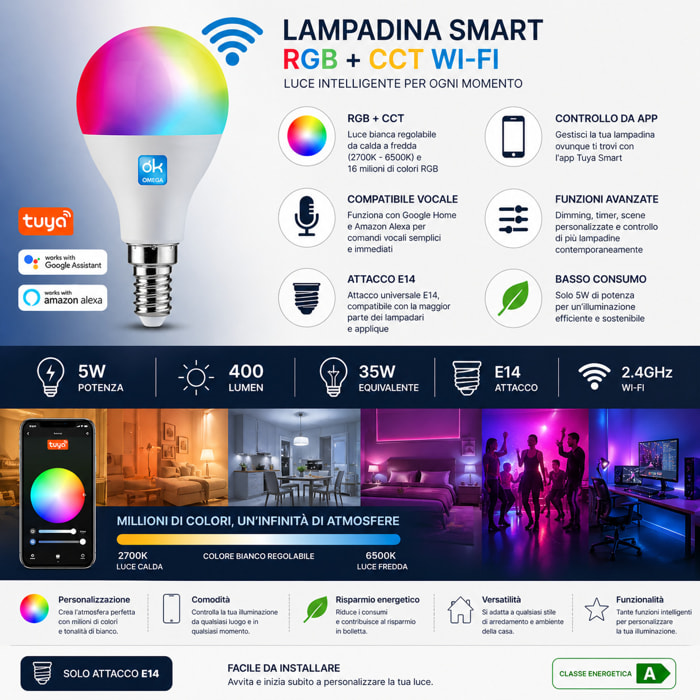 OMEGA Lampadina Smart 5W RGB+CCT E14