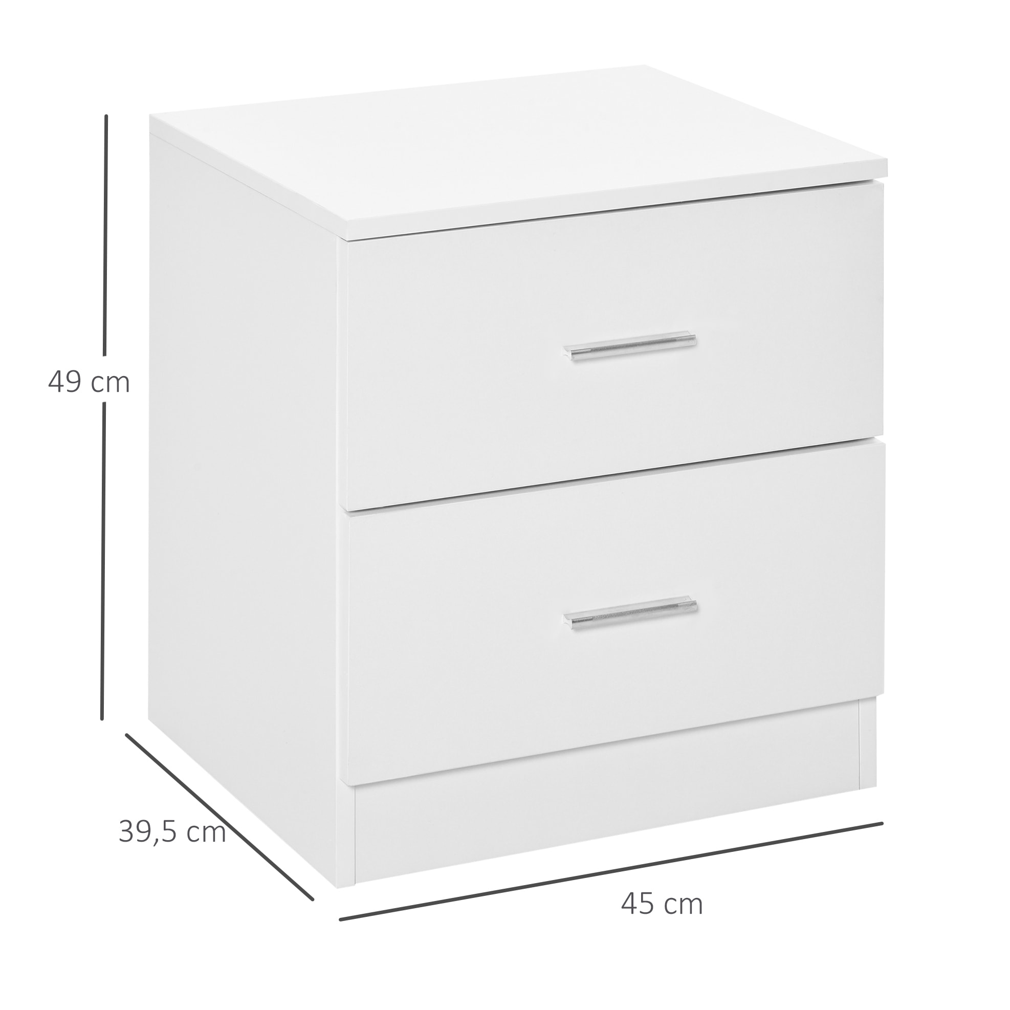 HOMCOM Mesita de Noche Moderna Mesilla de Noche con 2 Cajones Mesita Auxiliar para Salón Dormitorio Carga 30 kg 45x39,5x49 cm Blanco