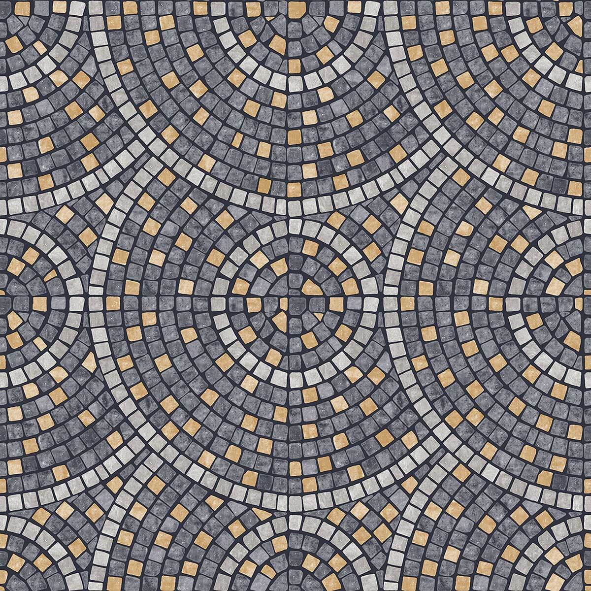 Papier peint mosaïque cercles gris et or