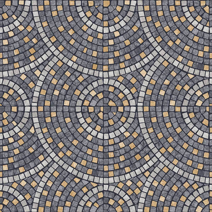 Papier peint mosaïque cercles gris et or