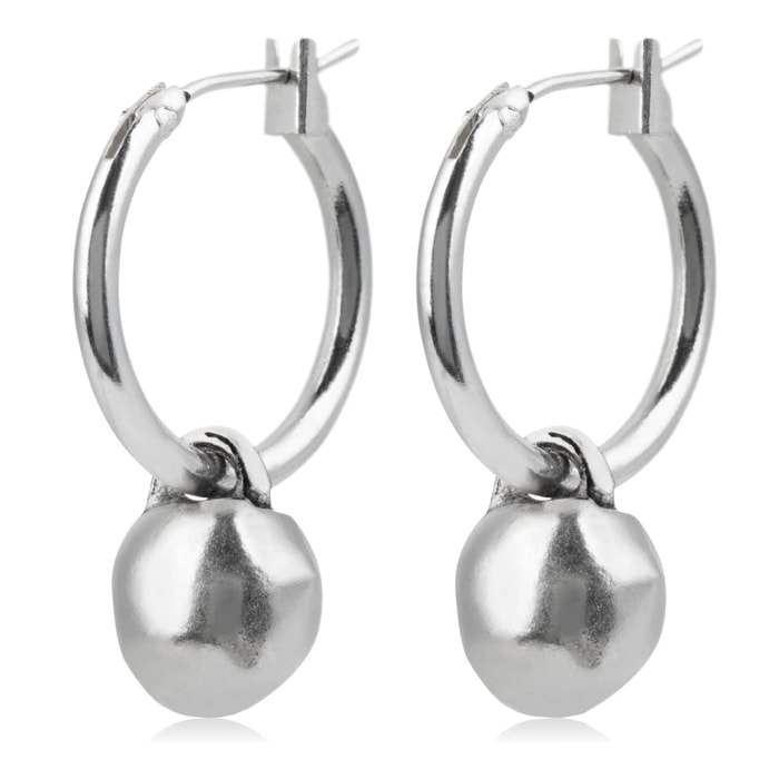 Pendientes plata aro criolla con bola colgante