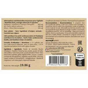 NUTRI EXPERT - Ail Olivier Aubepine - Contribue à la régulation de la pression artérielle - Participe à la santé cardiovasculaire - Réduit la sensation de palpitations - Végan - 60 Gélules végétales