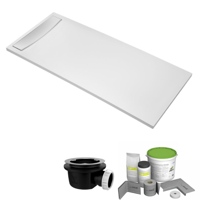 Pack receveur de douche antidérapant 170 x 80 Flight Neus rectangle blanc+Kit d'étanchéité WEDI + Bonde + Capot