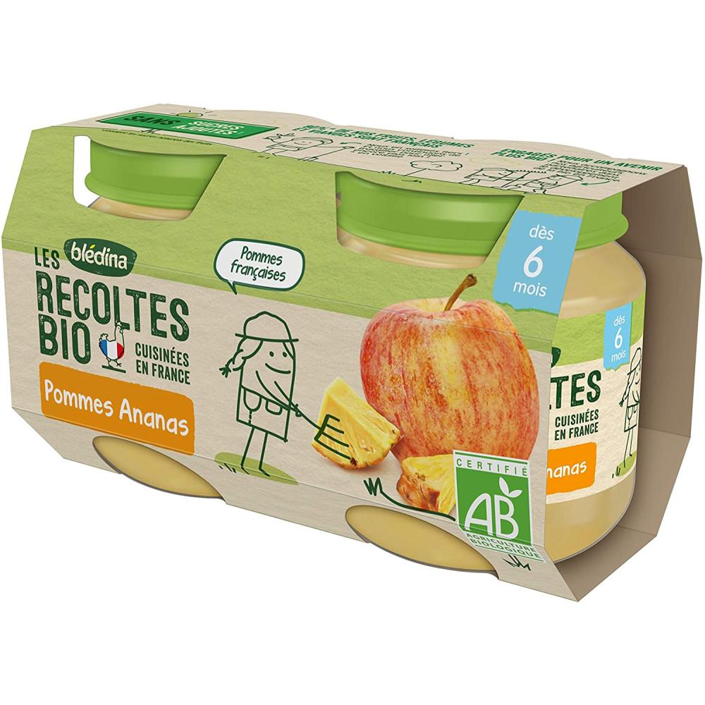 Blédina - 24 Petits Pots Pomme, Ananas 12x(2x130g) - Les Récoltes Bio Dès 6  Mois