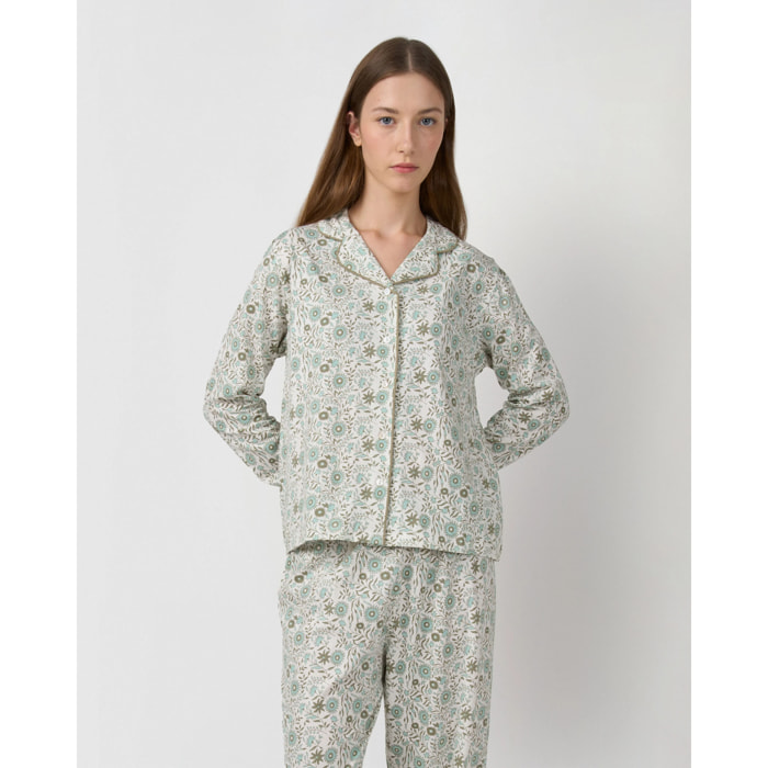 Pijama largo camisero algodón melodi verde