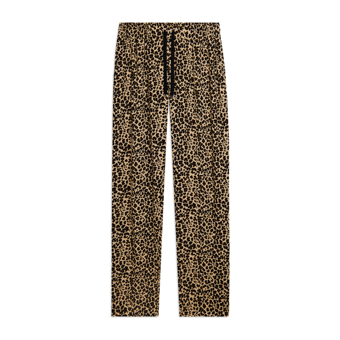 Pantaloni straight leg in viscosa stampa animalier