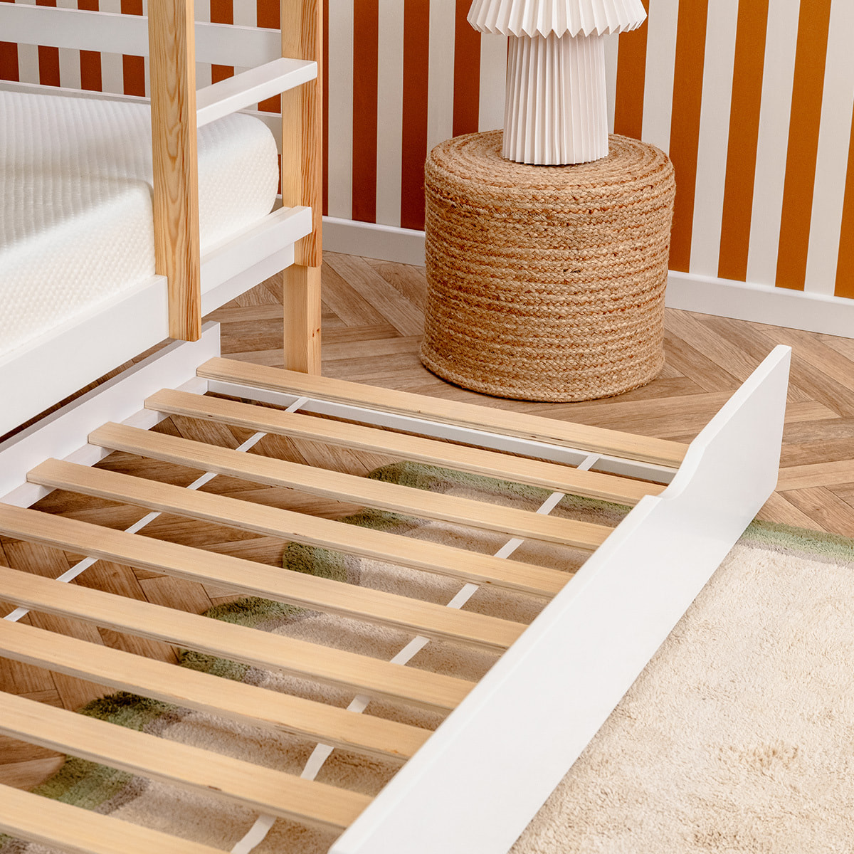 Lit Cabane superposé tiroir sommier bois blanc 90x190cm - Hypnia
