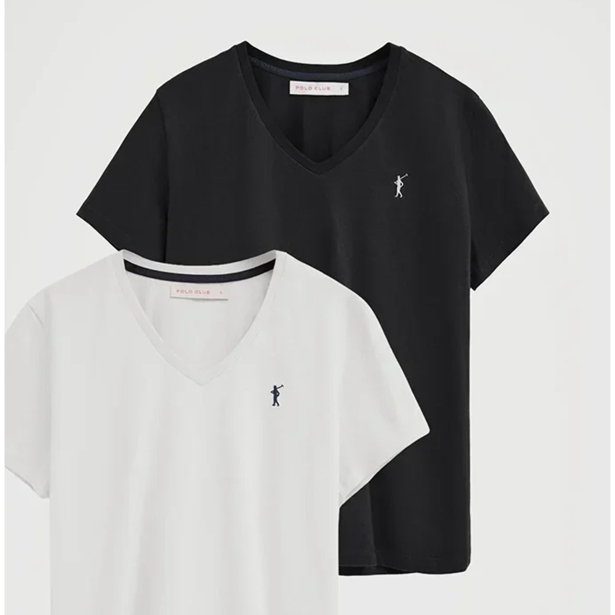 Pack mujer de dos camisetas negra y blanca de manga corta y cuello pico con bordado Rigby Go