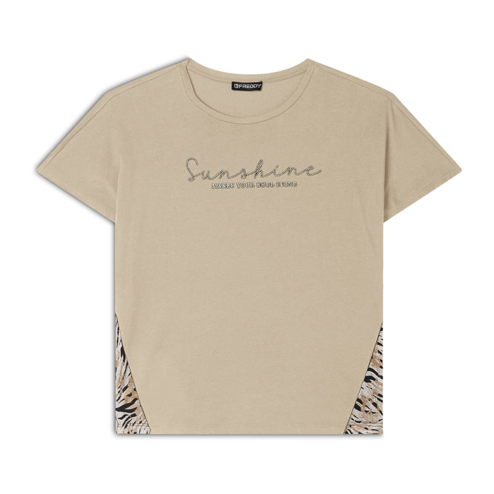 T-shirt maniche a kimono con stampa fantasia sui fianchi