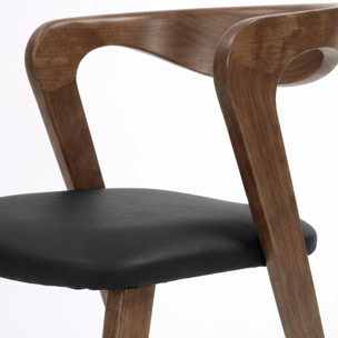 Chaise en bois d'hévéa marron et cuir synthétique noir - Vega