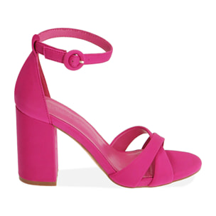Sandalias de lycra fucsia, tacón de 9 cm