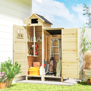 Armoire de jardin en bois 2 + 1 portes 2 étagères fenêtre toit bitumé noir