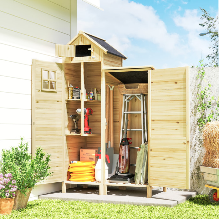 Armoire de jardin en bois 2 + 1 portes 2 étagères fenêtre toit bitumé noir