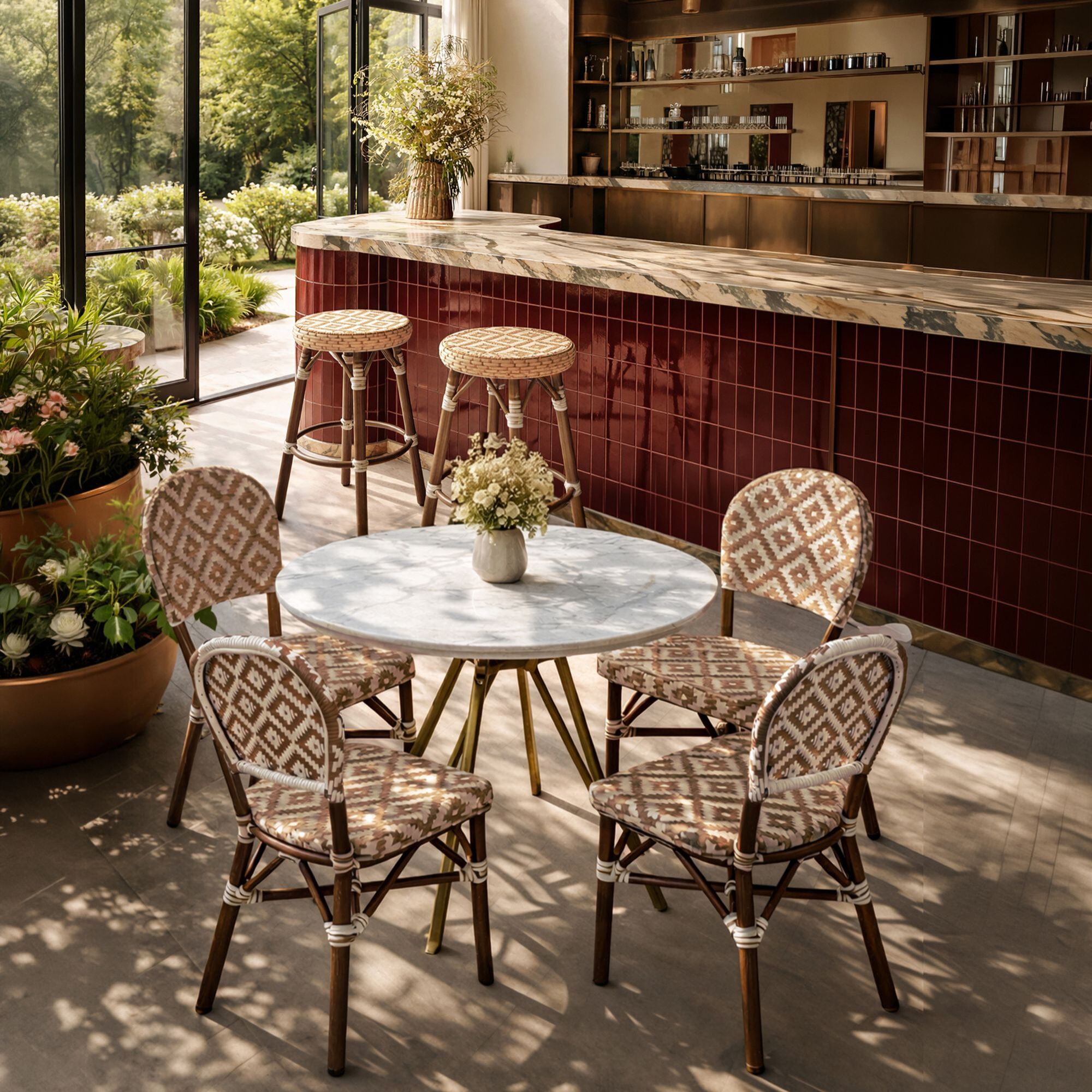 Lot de 2 chaises de table avec effet rotin tressé beige