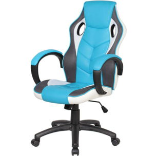 Sedia da gaming Caloundra, Poltrona da gaming adulto, Sedia da scrivania, 66x61h104/114 cm, Azzurro e Bianco