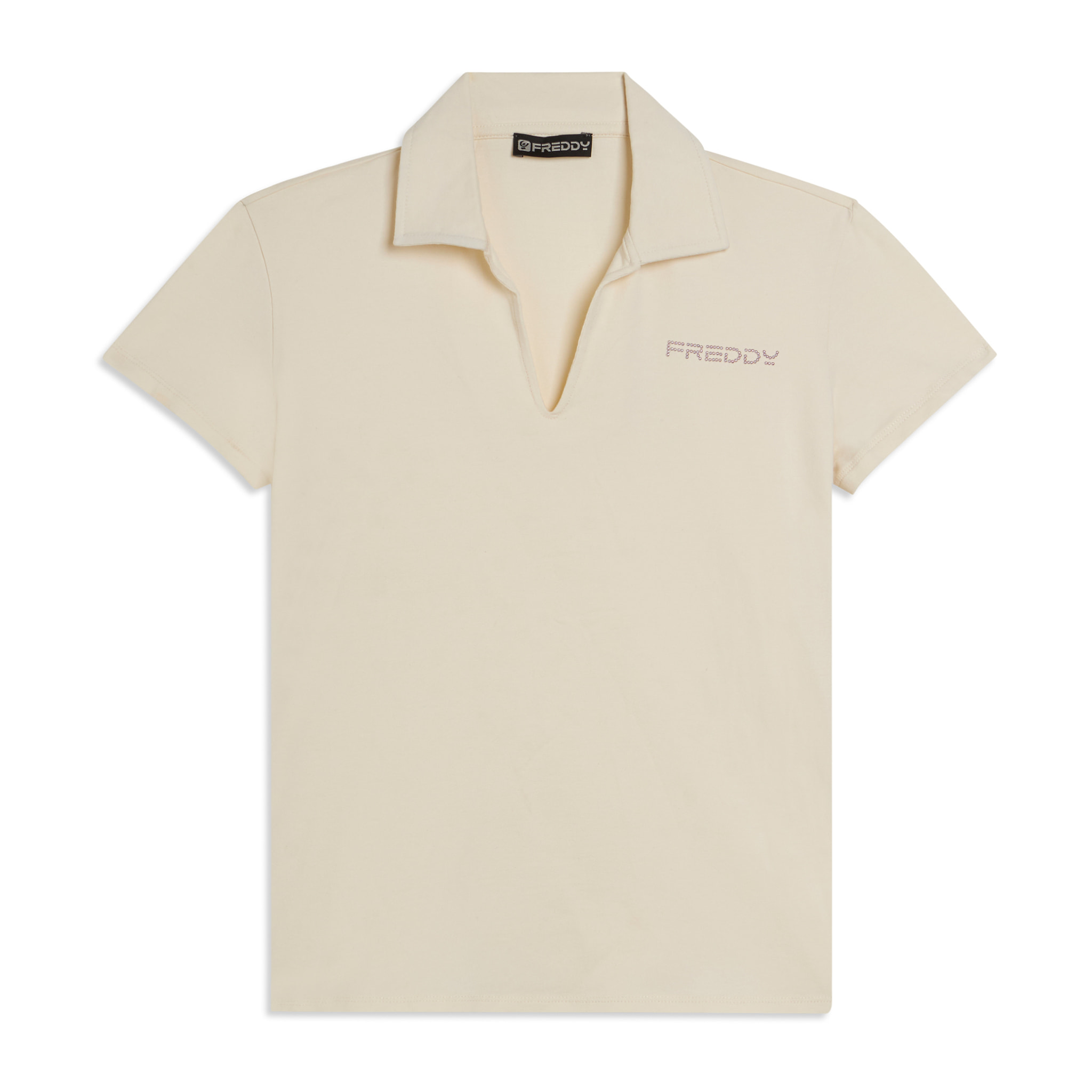 T-shirt Manica Corta con Scollo a V e Collo a Camicia