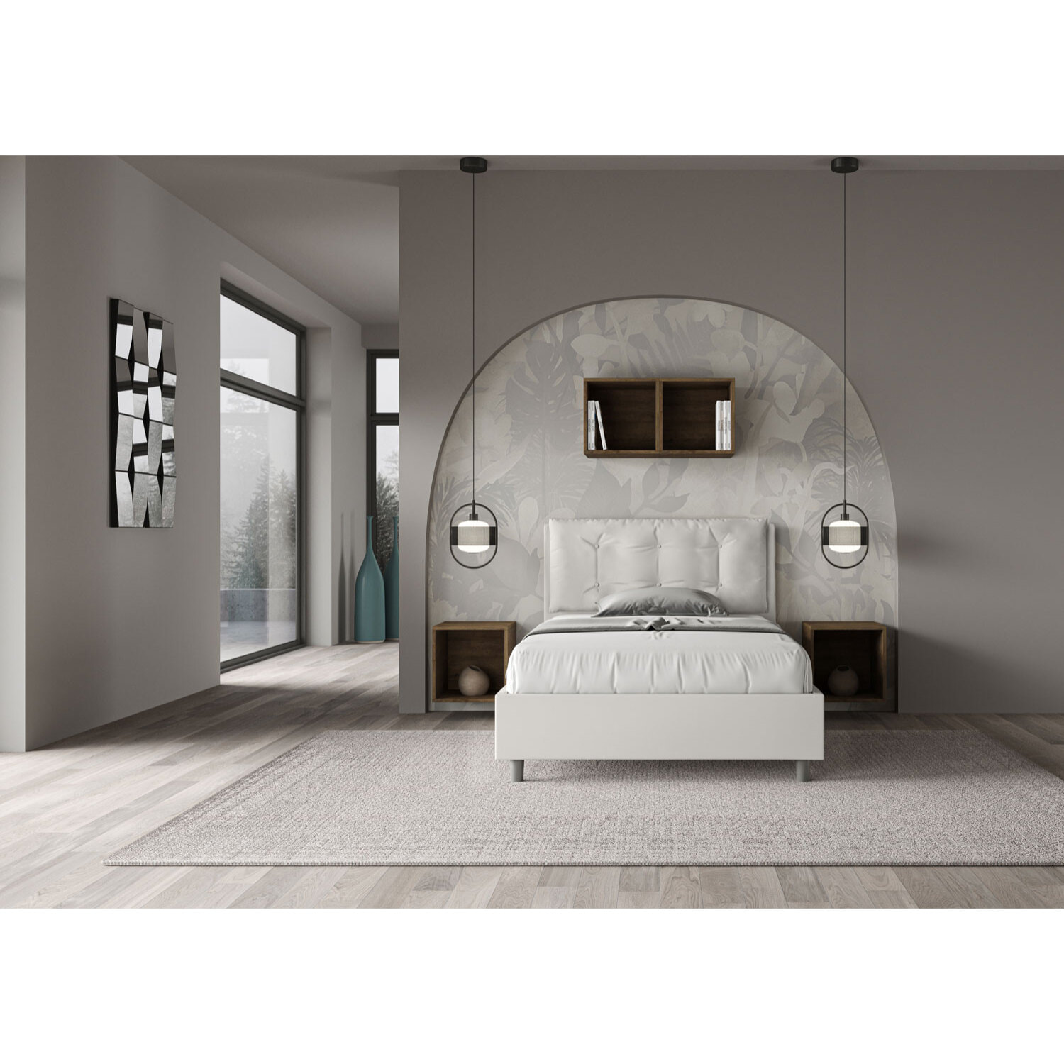 Cama de una plaza y medio sin somier acolchada 120x210 cuero sintético blanco Annalisa Large