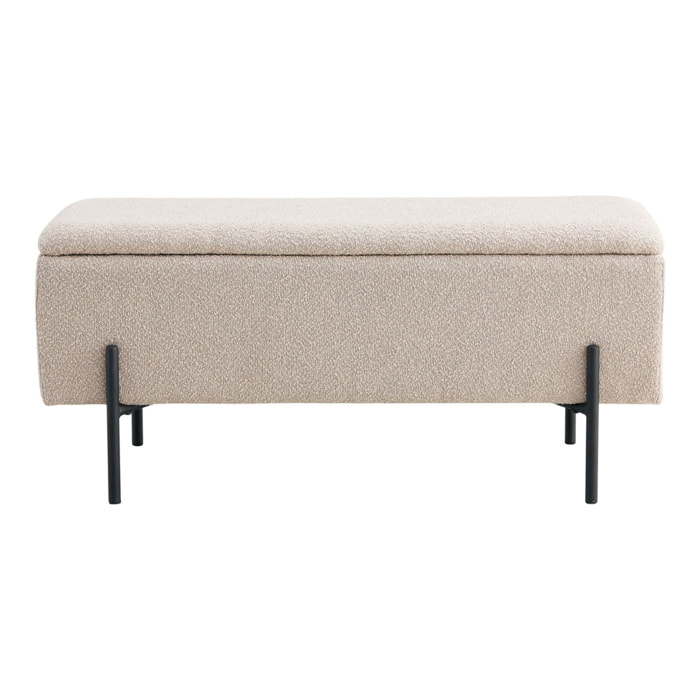 Panchetta Watford con contenitore in bouclé beige, 95 cm
