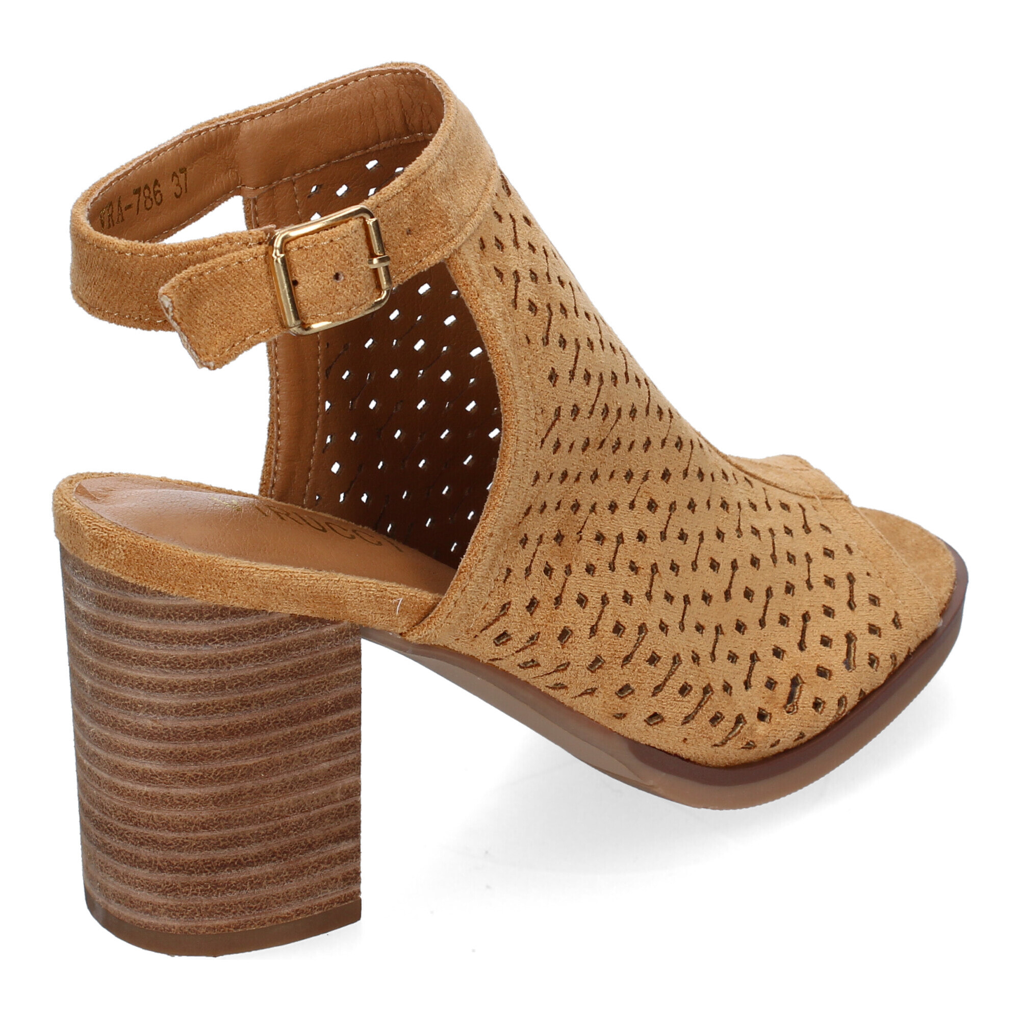 Sandalia de Tacon para Mujer, con Calados y Detalles de Costura, Punta y Talon Abiertos