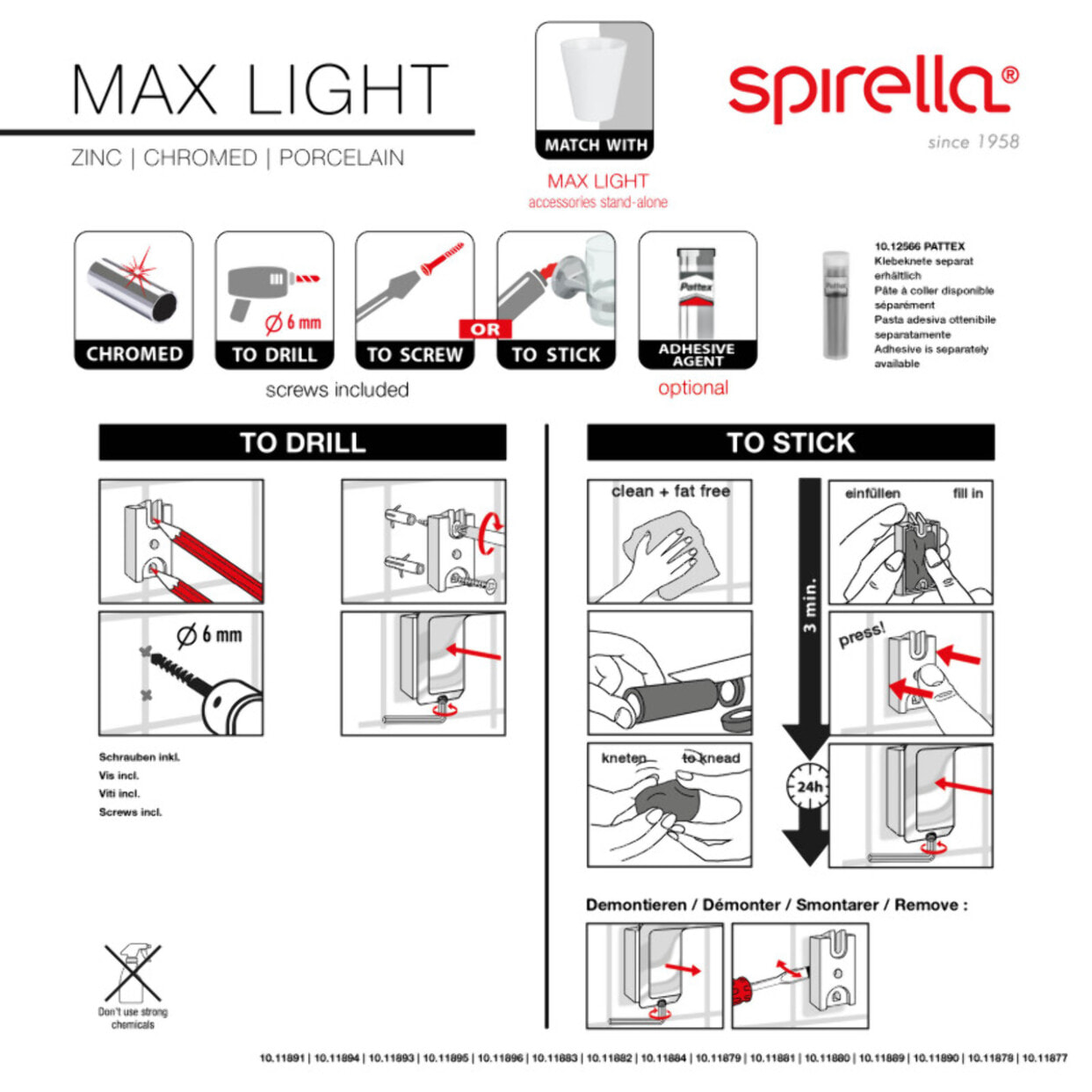 Gobelet à  fixer Porcelaine & Acier chromé MAX LIGHT Blanc Spirella