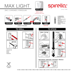 Gobelet à  fixer Porcelaine & Acier chromé MAX LIGHT Blanc Spirella