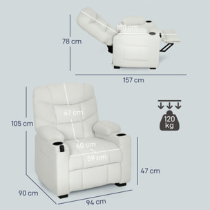 Sillón Relax Reclinable Eléctrico, Sillón Reclinable Silencioso con Función Memoria, Reposapiés, Mando a Distancia, Bolsillos Laterales, Portavasos y Puerto USB, para Dormitorio, Salón, Crema