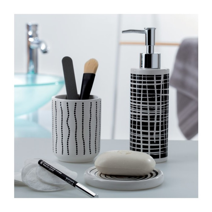 Distributeur de savon Céramique TRAIT Noir & Blanc Spirella