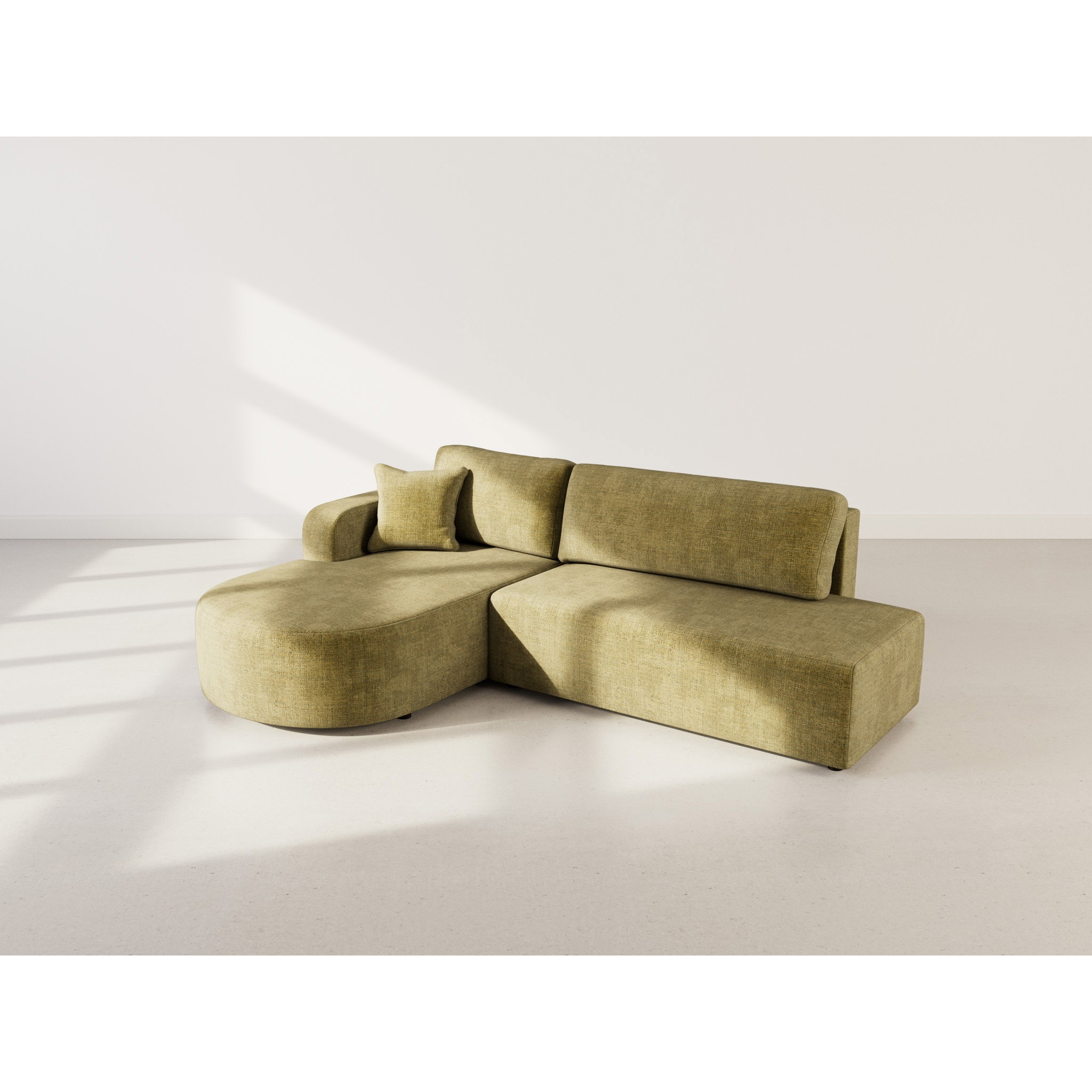 Miro - Canapé d'angle gauche 4 places convertible avec coffre en velours texturé - Vert Olive