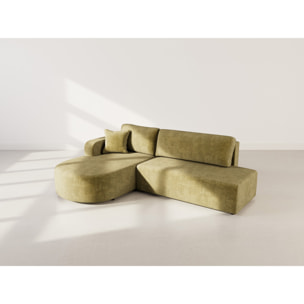Miro - Canapé d'angle gauche 4 places convertible avec coffre en velours texturé - Vert Olive