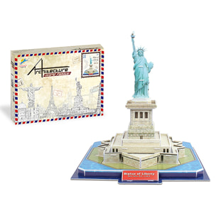 Puzzle 3D della Statua della Libertà a New York. Contiene 32 pezzi che puoi assemblare senza bisogno di attrezzi o colla. Raccomandato per bambini oltre 3 anni.