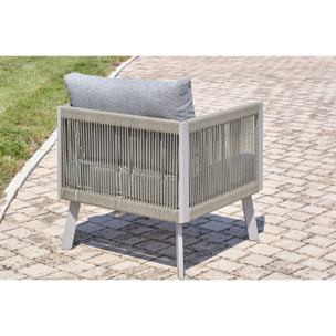 MANOSQUE - Salon de jardin d'angle 7 places en aluminium et corde
