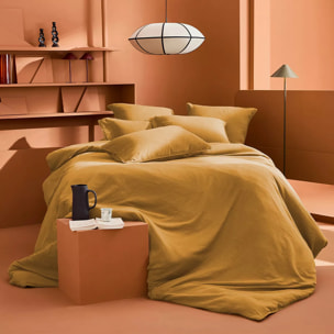 Housse de couette gaze de coton lavé uni jaune Malia curry