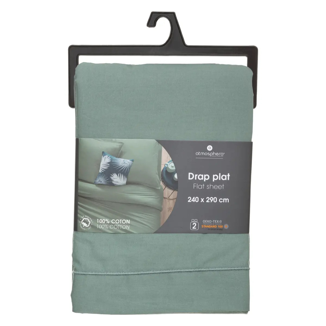 Drap en coton - vert céladon 240x290 cm