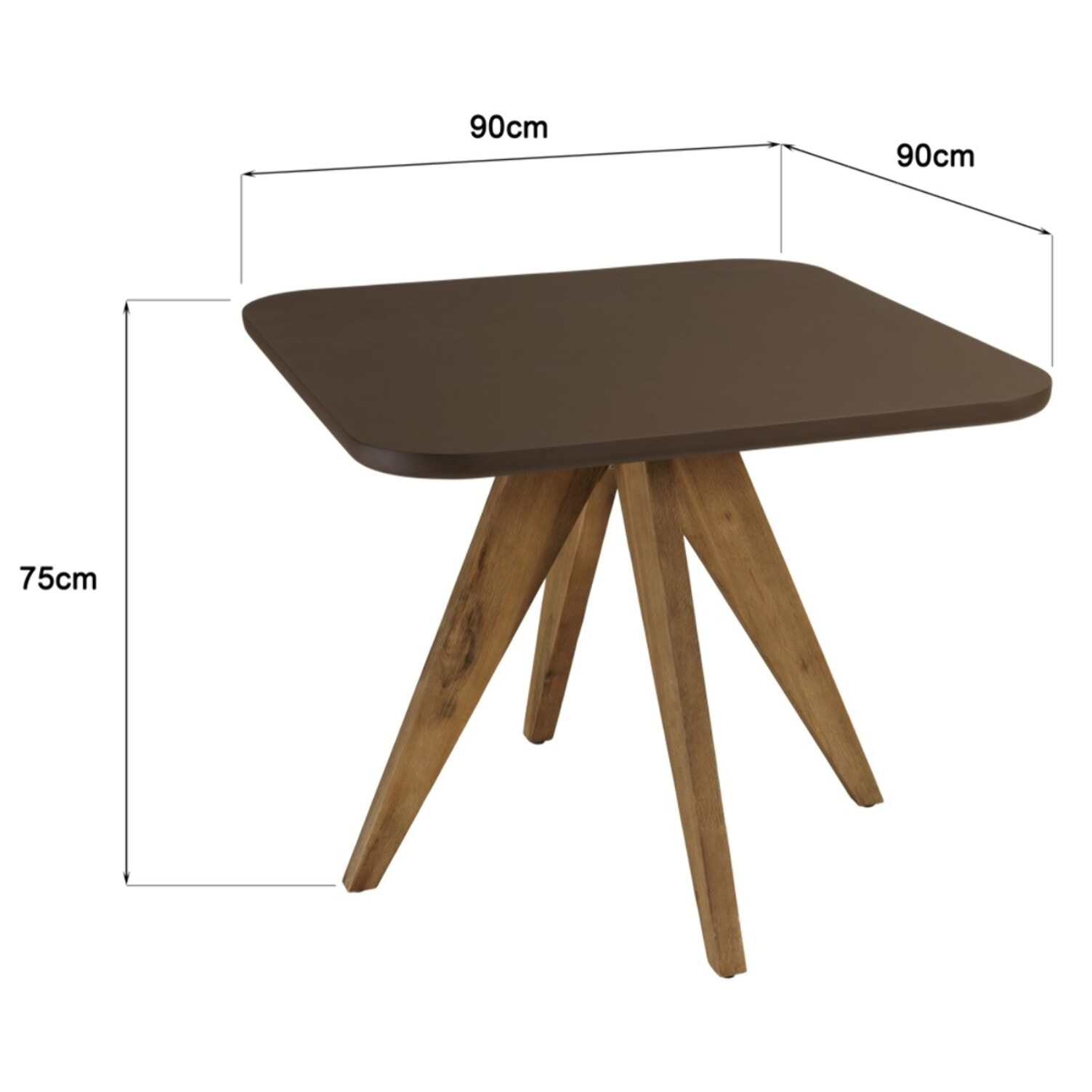 NESTOR - Table à manger carrée 90x90cm effet béton marron pied bois d'acacia