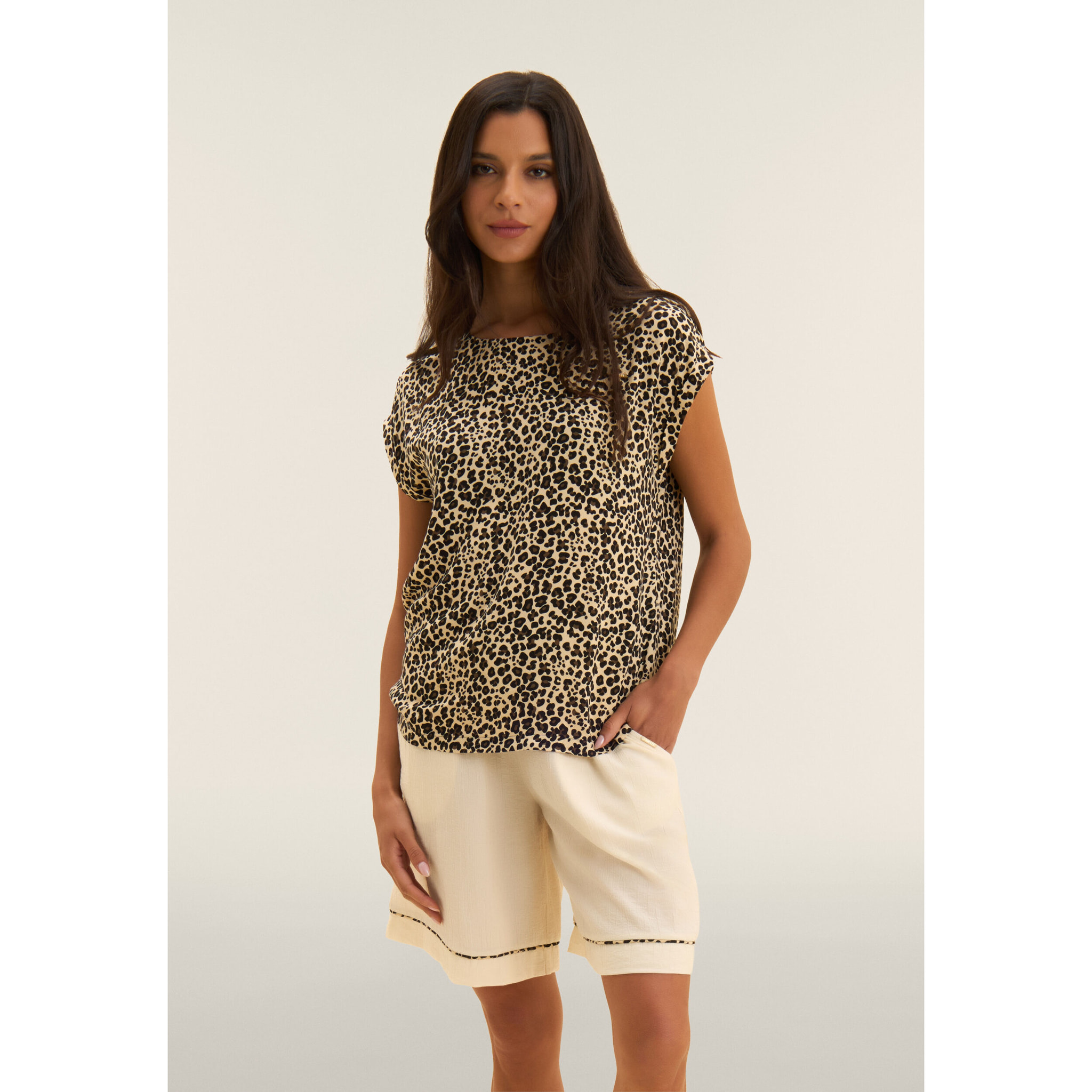 T-shirt Manica Corta in Viscosa fantasia Animalier