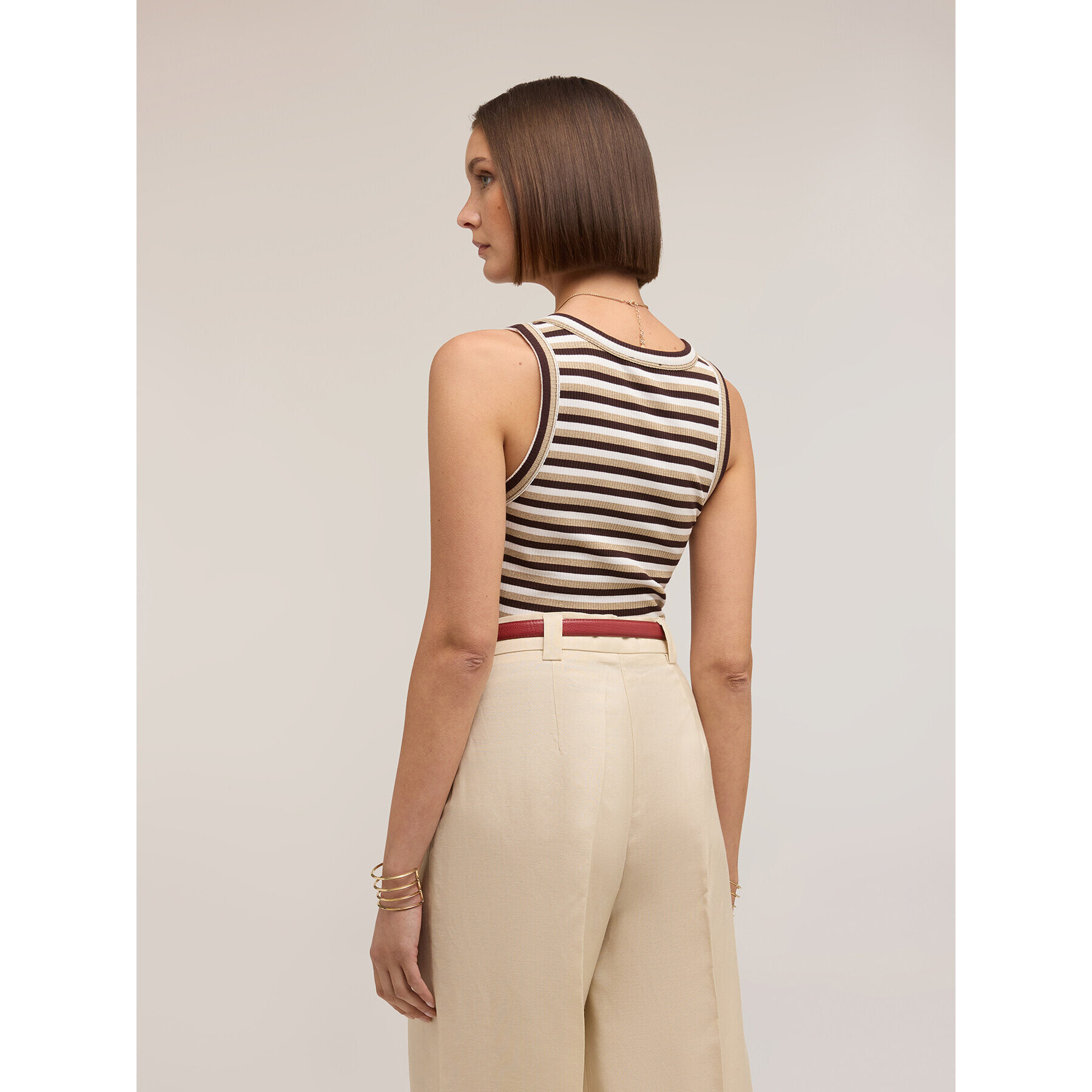 Motivi - Top a righe in misto viscosa lurex - Marrone