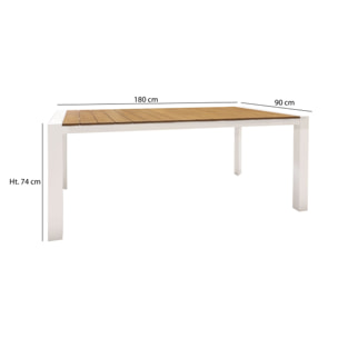 TABLE POLYWOOD ASPECT BOIS STRUCTURE EN MÉTAL BLANC 180X90X74CM BARI