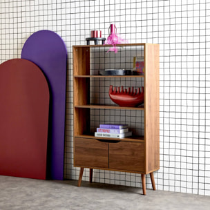 Étagère bibliothèque effet bois de noyer. 2 portes 3 niveaux