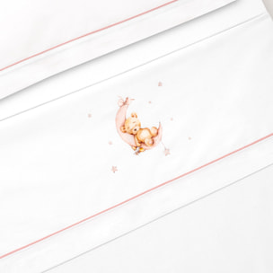 Triptico Minicuna Estampado Oso Luna Estrellas Bco/Rosa