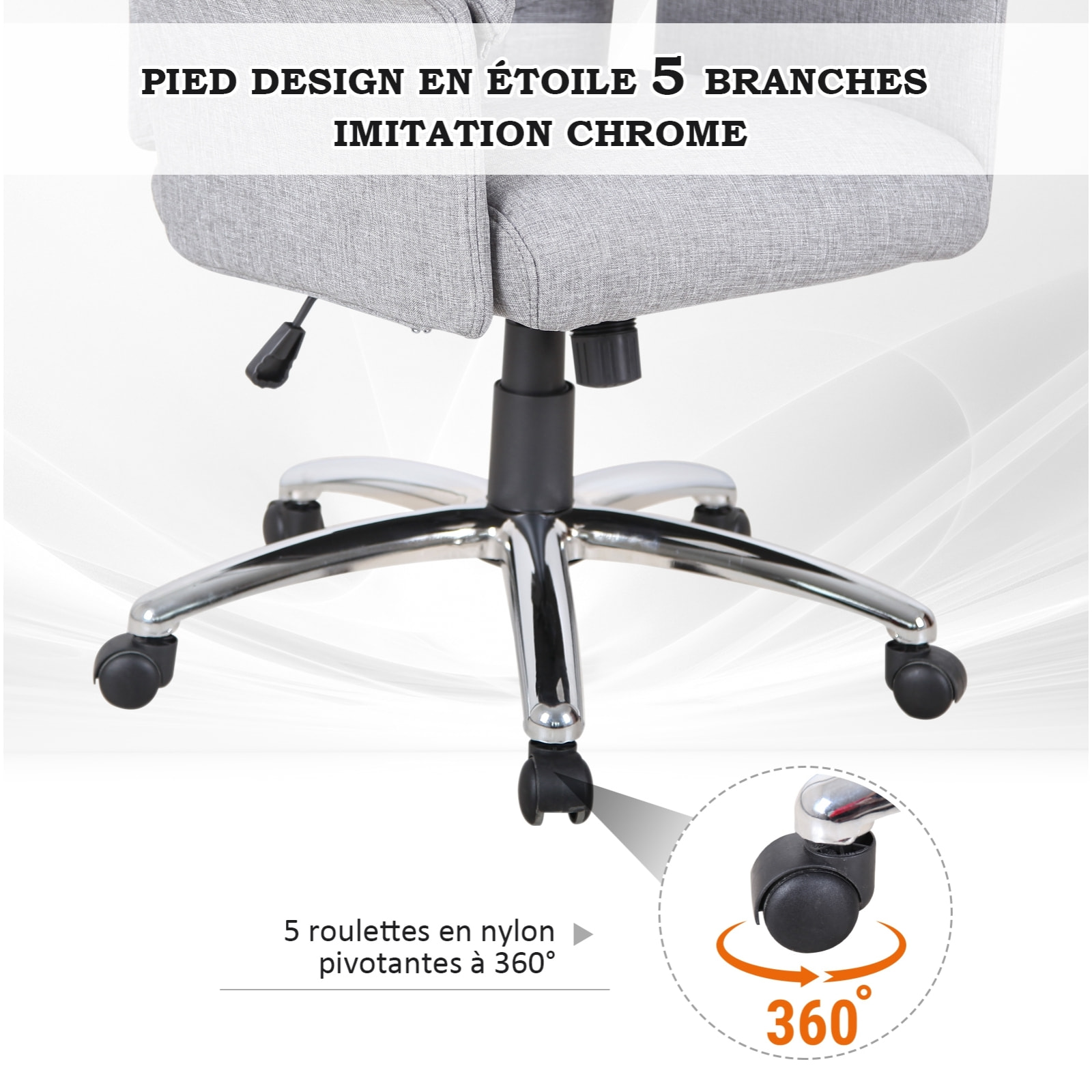 Fauteuil de bureau ergonomique hauteur réglable roulettes pivotantes 69 x 68 x 126 cm gris