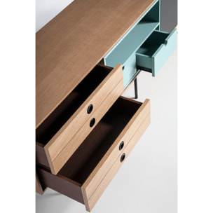 Mueble de TV – Gris, roble y turquesa