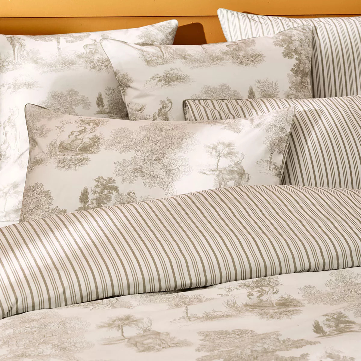 Taie d'oreiller percale de coton imprimé beige Poesie naturel