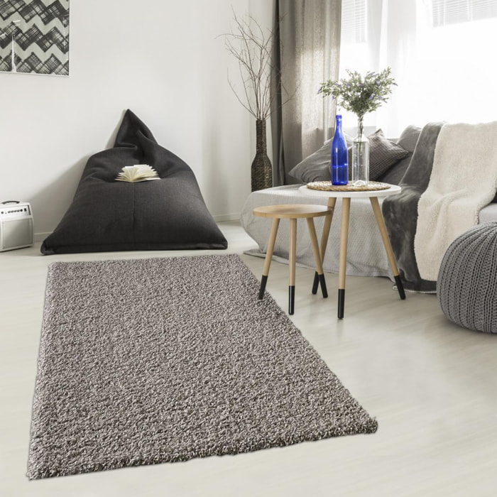 Tapis longs poils shaggy 120x170 rectangle tissé gris clair motif uni SIMPLE