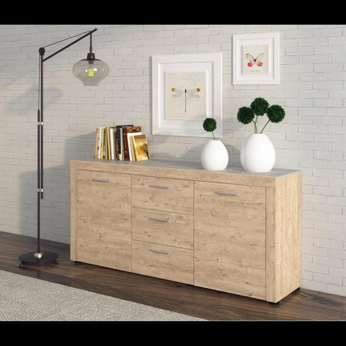Credenza Madia Con 3 Cassetti E 2 Ante Laterali Mobile Contenitore Per Sala Da Pranzo Design Moderno Effetto Legno Naturale 167 x 77 x 41 cm Rovere