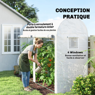 Serre de Jardin serre à tomates dim. 3 x 1 x 2 m 2 portes 4 fenêtres acier PE haute densité blanc