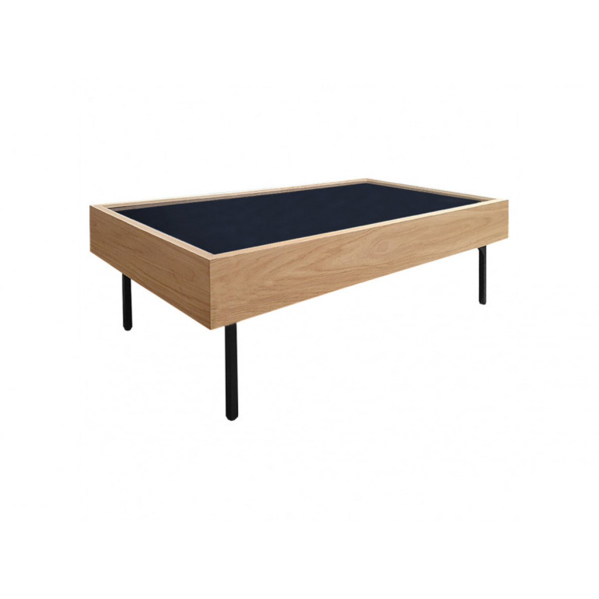 Table basse rectangulaire en bois et plateau en verre noir - GOUDE 724